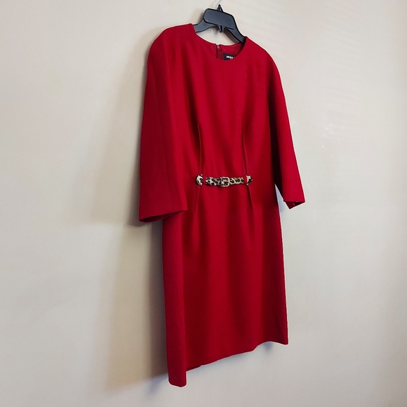 PAULE KA Red Belted Virgin Wool Mini Dress Size 44 - Picture 8 of 11